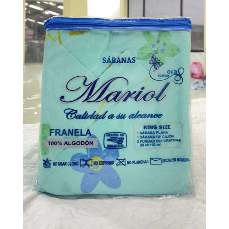 Juego De Sabanas Franela Mariol 100% Algodón King Size Turquesa Bloom Turquesa