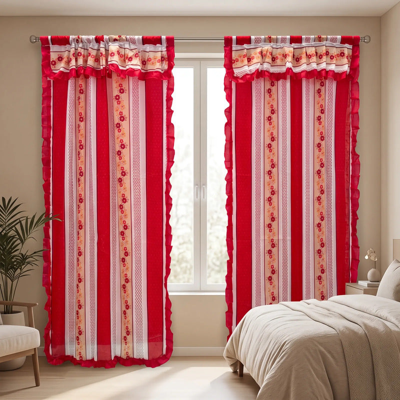 Cortinas Estampadas Para Ventana Con Forro Interior 2.9x2m Rojo