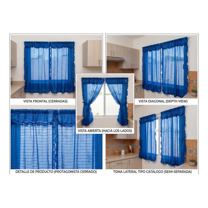 Juego De Cortinas 2 Paneles 2.50x1.95 De Ventana Transparent Azul Marino