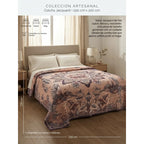 Colcha De Hilo Jacquard Leonora Premium Matrimonial Amplia Coral Claro Colibríes Morado/ Coral
