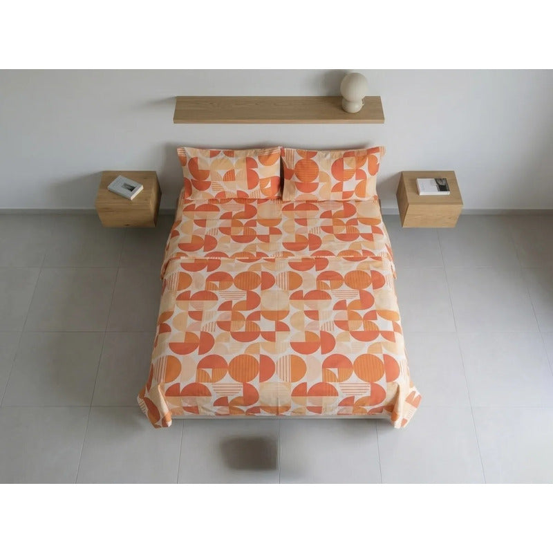 Juego De Sabana Matrimonial 100% Algodón Suaves Y Frescas Coral Circular Naranja