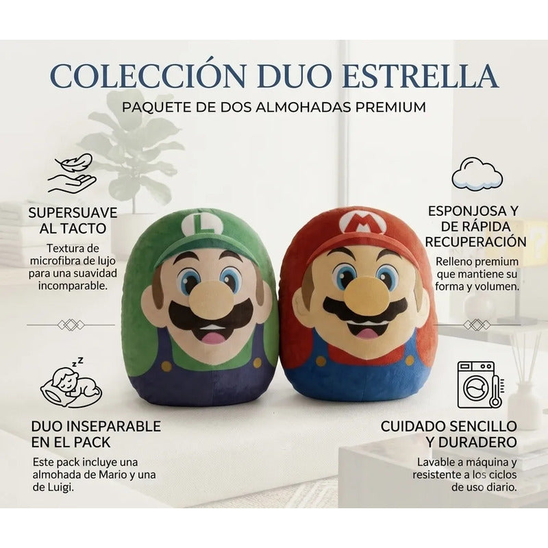 Almohada Providencia Abrazable Pack Mario Bros Y Luigi Suave Azul Marino