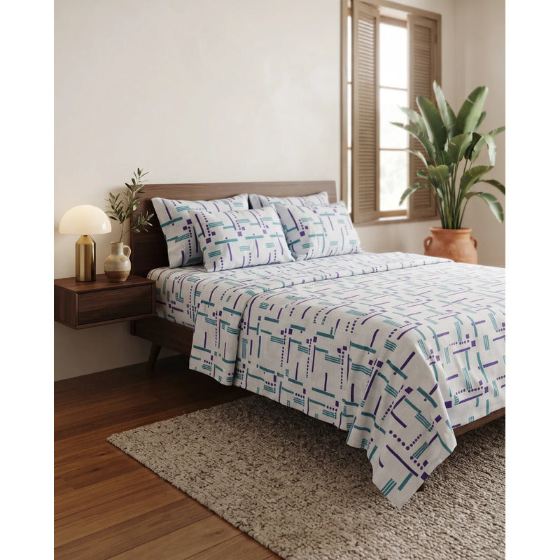 Juego De Sabanas Franela Mariol 100% Algodón King Size Azul Acero Trazos Azul
