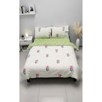 Edredón Premium Duvet Dos Vistas Matri Con Relleno Incluido Verde Corazón Tulipanes Rosa Algodón Alta Densidad