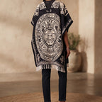 Jorongo Poncho Gaban Afelpado Unitalla Artesanal Grande Negro Guerrero Aguila 1mx1m