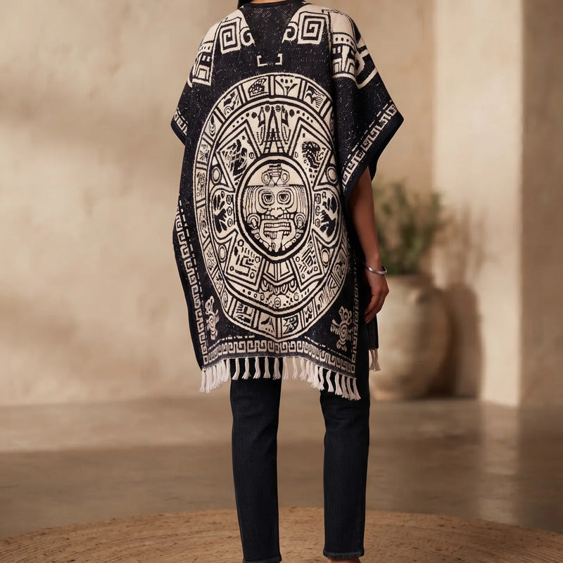 Jorongo Poncho Gaban Afelpado Unitalla Artesanal Grande Negro Guerrero Aguila 1mx1m