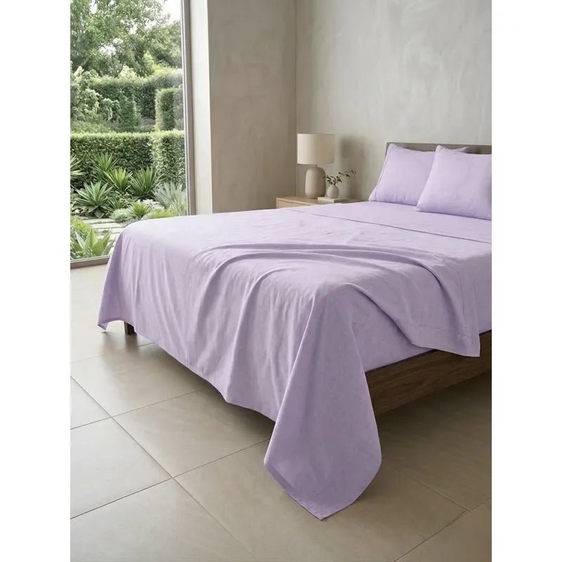Juego De Sabanas King Size Leonora Percal Algodón 144h Lisas Lavanda Lila Liso