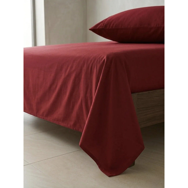 Juego De Sabanas King Size Leonora Percal Algodón 144h Lisas Rojo Rojo Liso