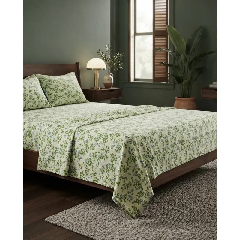 Juego De Sabana Matrimonial 100% Algodón Suaves Y Frescas Verde Claro Floresta Verde