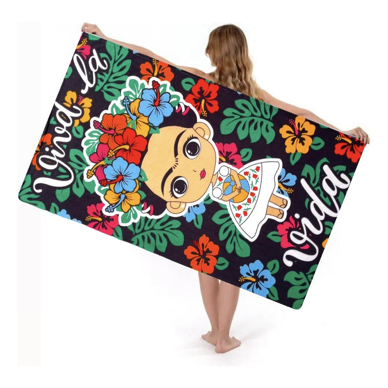Toalla De Mano Microfibra Leonora. Set De 6 Toallas 110x60cm Negro Frida Kahlo Viva La Vida