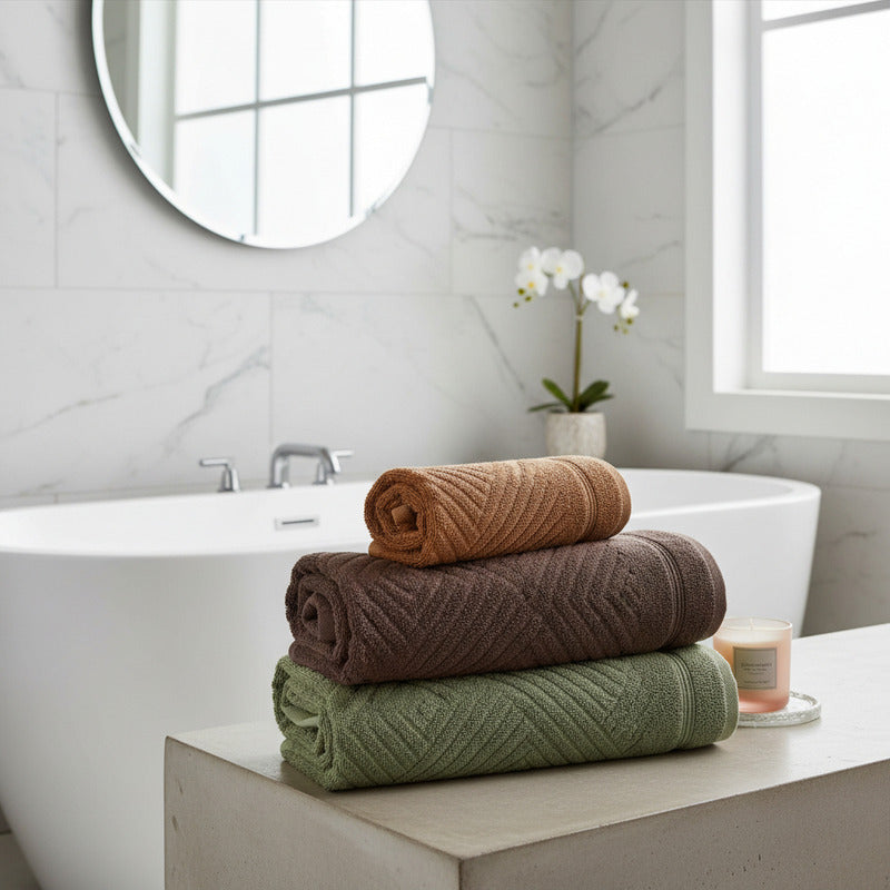 Tallas De Baño Completo 100% Algodón Super Absorbente Greta Marrón Colección 2
