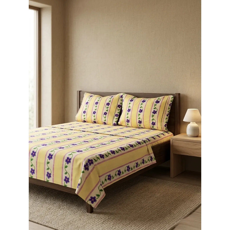 Juego De Sabana Matrimonial 100% Algodón Suaves Y Frescas Amarillo Pétalo Pop Amarilla