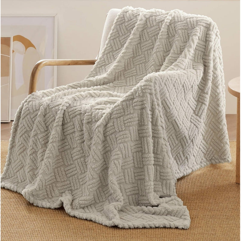 Frazada Leonora Matrimonial Extra-suave Grabado Hd Acogedora Raya En Cuadro Gris Gris