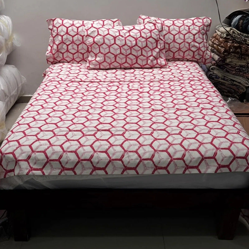 Juego De Sabanas Franela Mariol 100% Algodón King Size Rosa Rombo Rosa