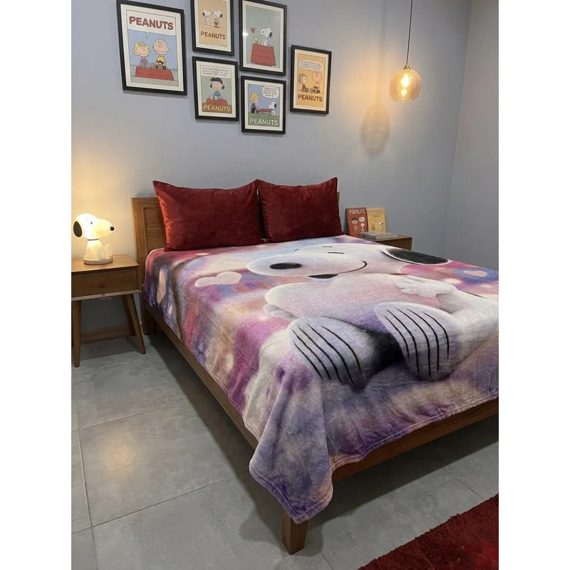 Frazada Matrimonial  Extra Suave Y Calientita Snoopy Corazone Lavanda