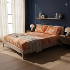 Sábana De Cajón Matrimonial +2 Fundas De Almohada Algodón Naranja Circular Naranja