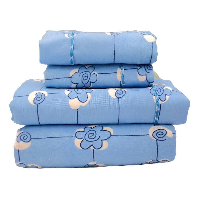 Juego De Sabanas Franela Mariol 100% Algodón Matrimonial Azul Acero Acapulco Azul