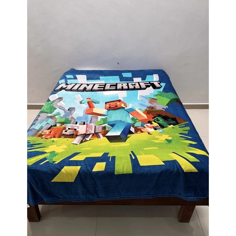 Frazada Matrimonial Providencia De Minecraft Batalla Minecraft 700 G Azul