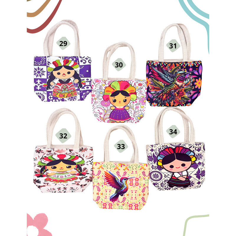 Bolsita Artesanal Pequeña Tipo Tote De Mano Diseños Lindos Beige Floreado Y Tradicional