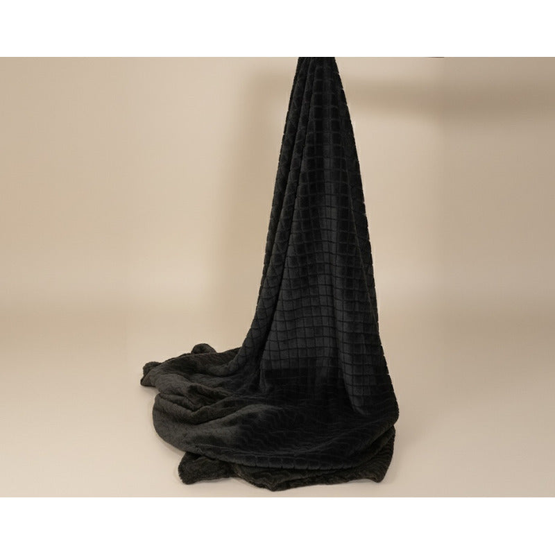 Frazada Térmica Leonora Matrimonial Extra Suave-grabada Cuadros Negro Negro