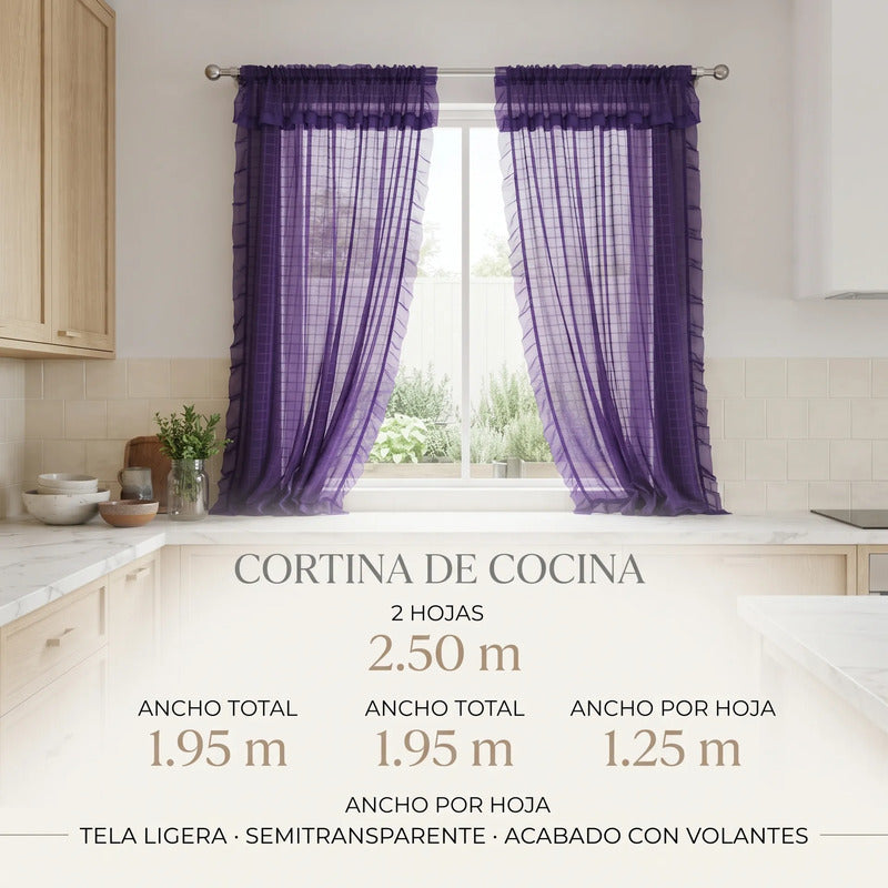 Juego De Cortinas 2 Paneles 2.50x1.95 De Ventana Transparent Violeta