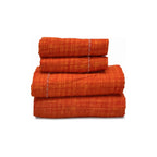 Juego De Sábanas Matrimonial Leonora Franela Planchada 2mts Coral Naranja Rayada