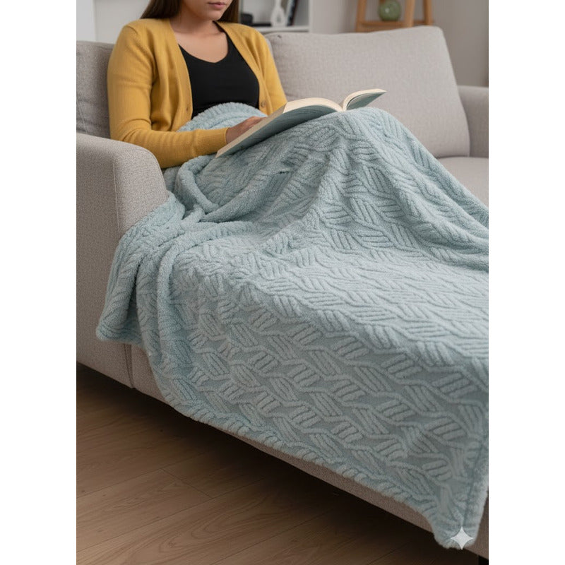 Frazada Leonora Matrimonial Extra-suave Grabado Hd Acogedora Relieve Azul Azul Claro