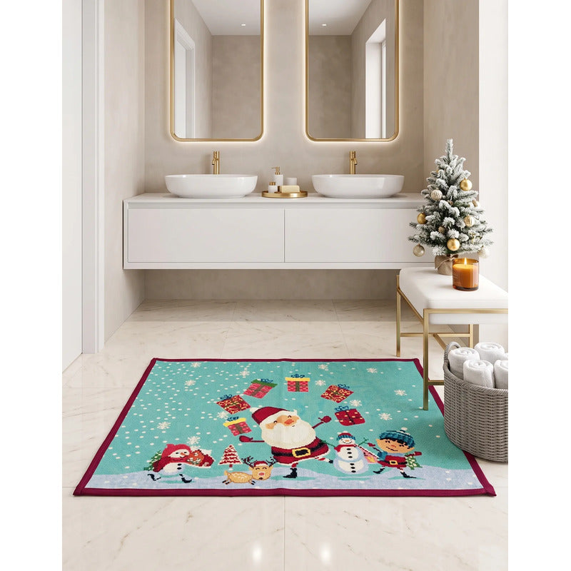 Kit Navideño: Camino De Mesa, Pie De Árbol, Fundas Y Tapete Turquesa