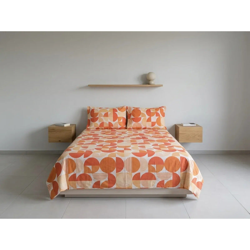 Juego De Sabana Matrimonial 100% Algodón Suaves Y Frescas Coral Circular Naranja