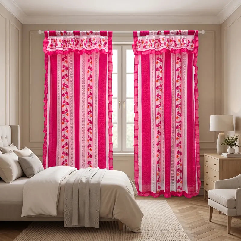 Cortinas Estampadas Para Ventana Con Forro Interior 2.9x2m Fucsia