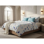 Set 6pzas Edredón Matrimonial Acolchado + Juego De Sabanas Celeste Floral Índigo