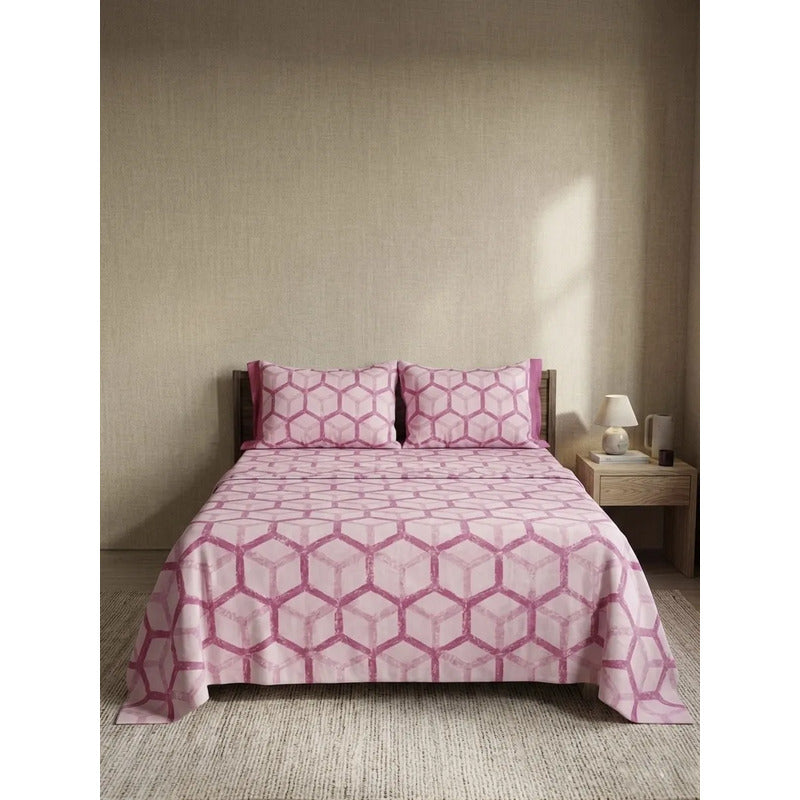 Juego Sabanas Matrimonial Amacener 100% Algodón Cajón Alto Rosa Chicle Rombo Rosado