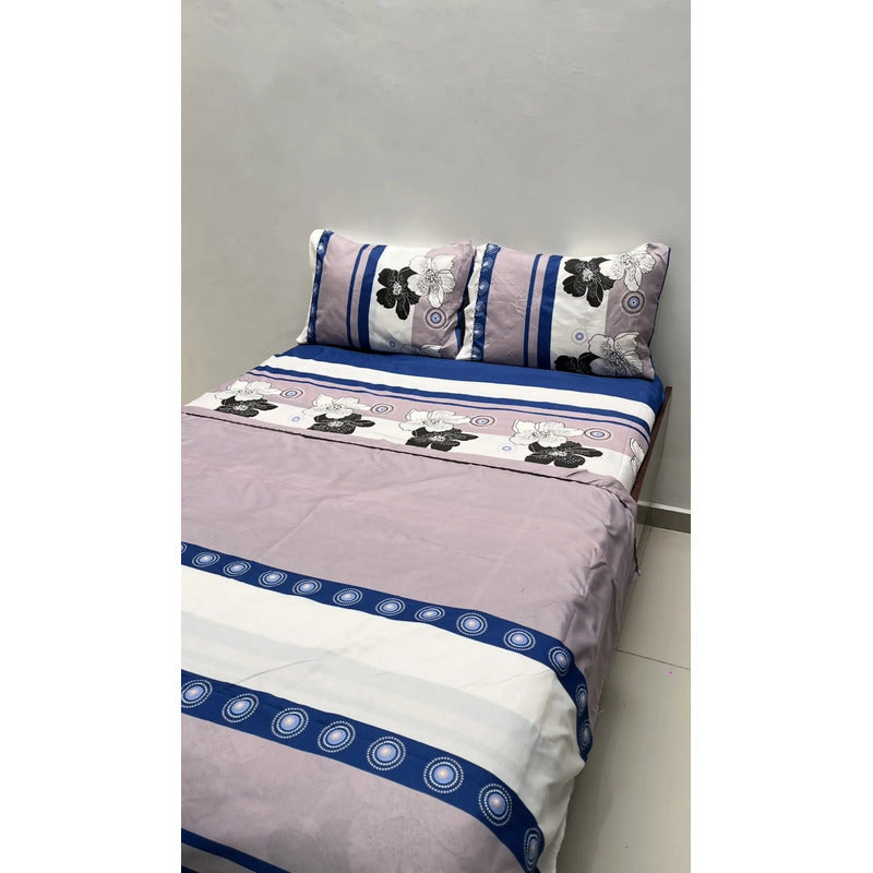 Juego De Sabana Matrimonial Leonora Tacto Suave Y Fresco Lavanda Flor Bicolor