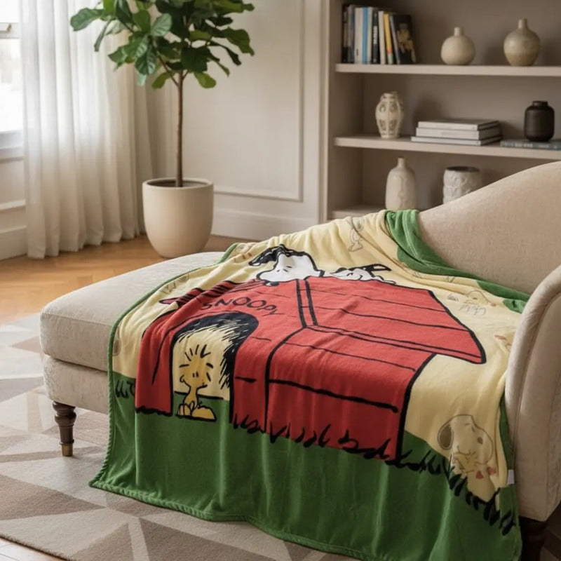 Frazada Matrimonial  Extra Suave Y Calientita Snoopy Caita Crema