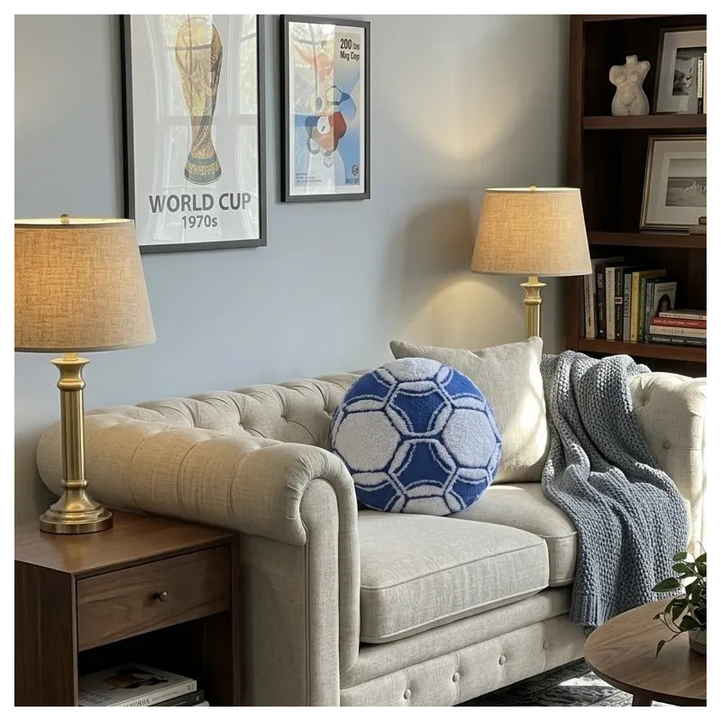 Almohada Ovejita Balón Futbol Grande 50x50cm Super Esponjoso Azul Marino