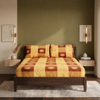 Sábana De Cajón Matrimonial +2 Fundas De Almohada Algodón Dorado Oscuro Sol Y Luna Cafe