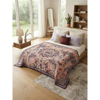 Colcha De Hilo Jacquard Leonora Premium Matrimonial Amplia Coral Claro Colibríes Morado/ Coral