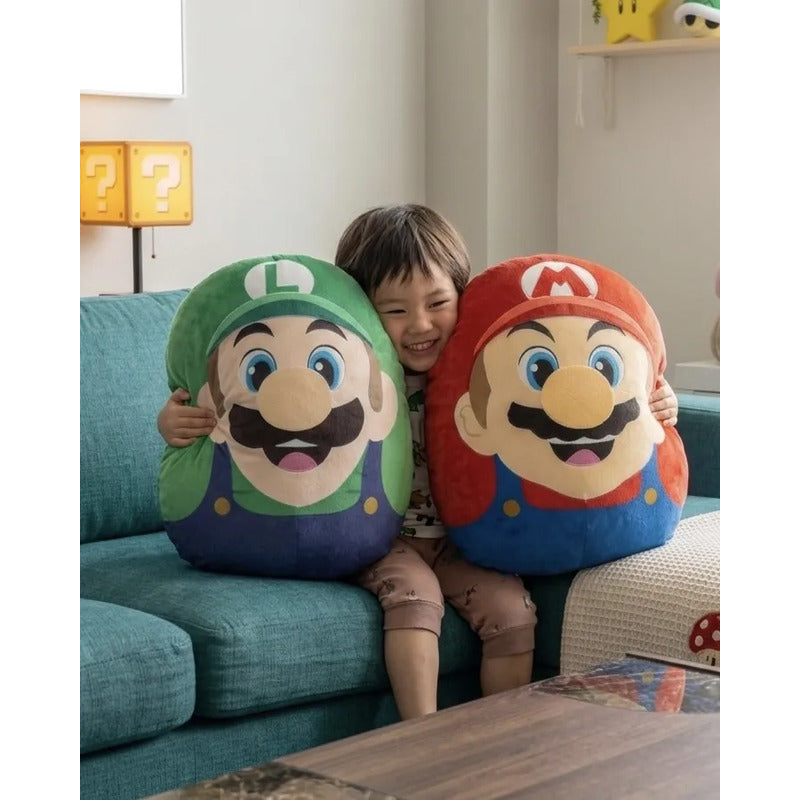 Almohada Providencia Abrazable Pack Mario Bros Y Luigi Suave Azul Marino