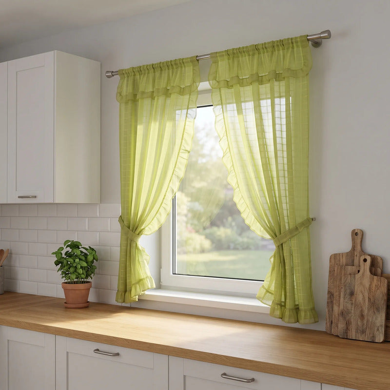 Juego De Cortinas 2 Paneles 2.50x1.95 De Ventana Transparent Verde Claro