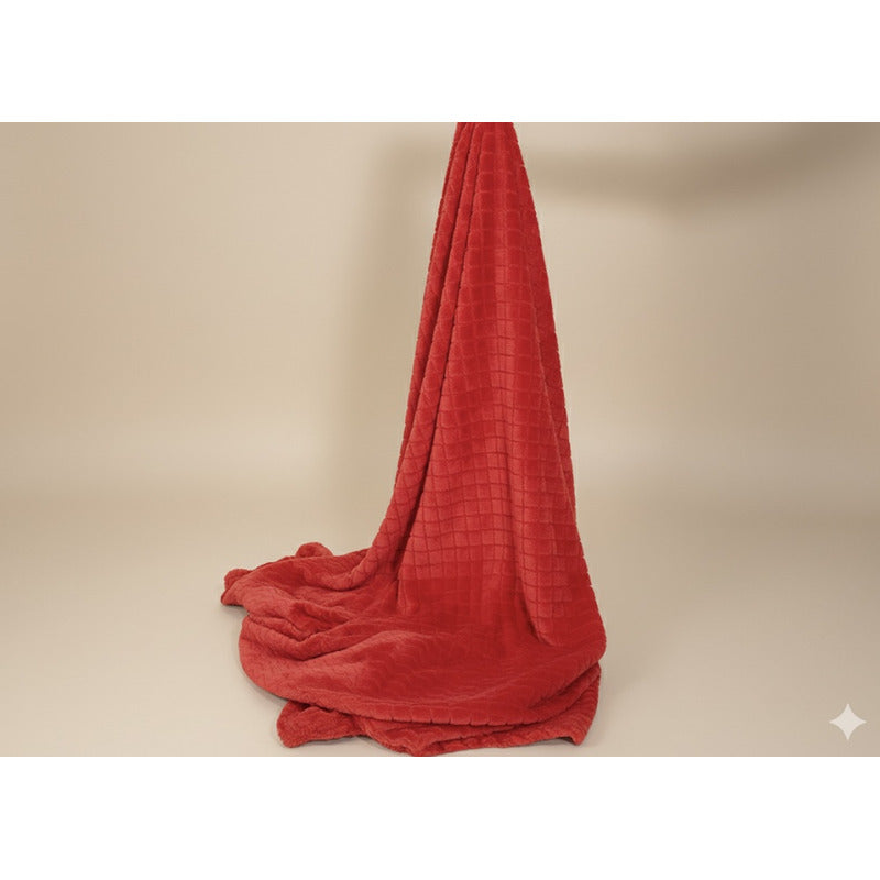 Frazada Térmica Leonora King Size Extra Suave- Micro Grabada Cuadros Rojo Rojo