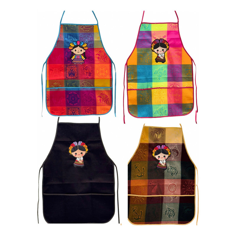 Delantal De Cocina Mexicano Estampado Tradicional Multicolor Pack De 3 Mandiles Surtidos