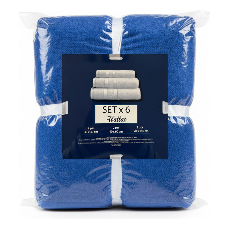 Juego De Toallas De Microfibra  Premium Absorbentes Y Suaves Azul Cuerpo-manos Y Facial Marino Lisa