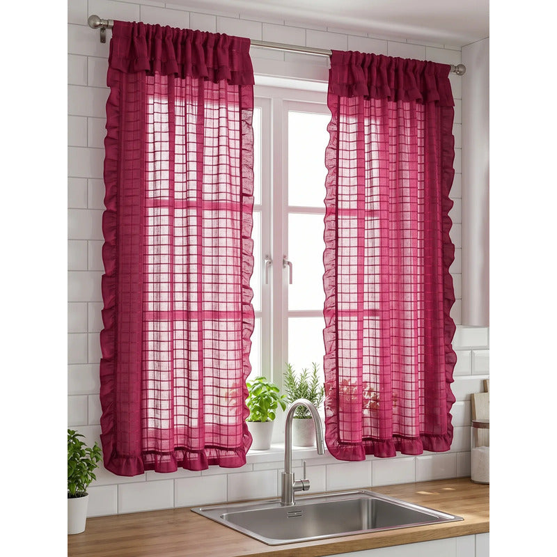 Juego De Cortinas 2 Paneles 2.50x1.95 De Ventana Transparent Vino