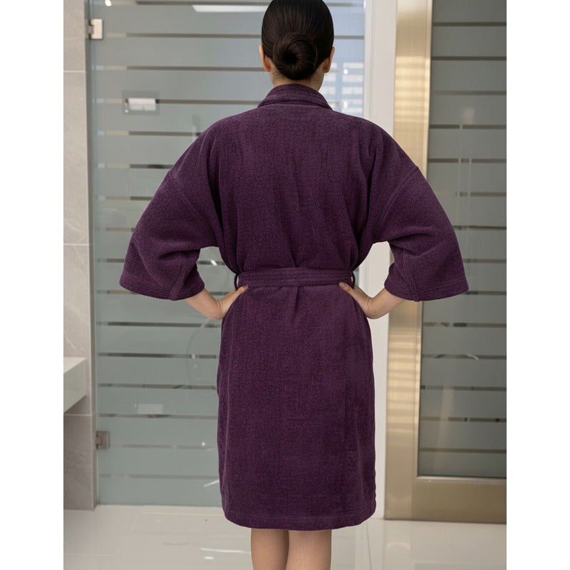 Bata De Baño Leonora Rasurada 100% Algodón Super Absorbente Violeta Morado M-l