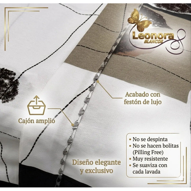 Sábana King  Bramante Cajón Amplio 100% Algodón Super Suave Marrón Claro Cuadrado Cafe Con Hoja