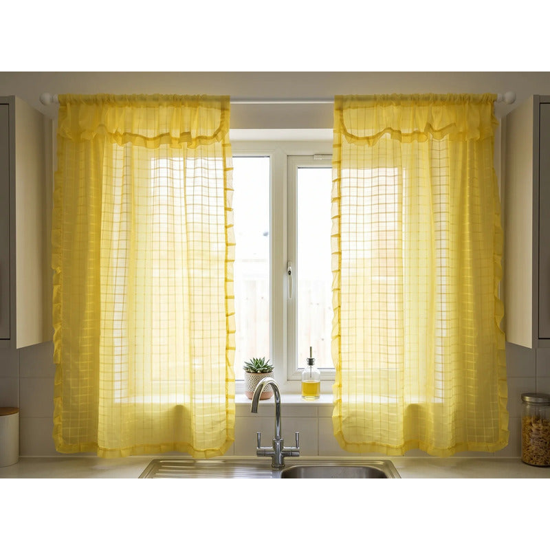 Juego De Cortinas 2 Paneles 2.50x1.95 De Ventana Transparent Amarillo
