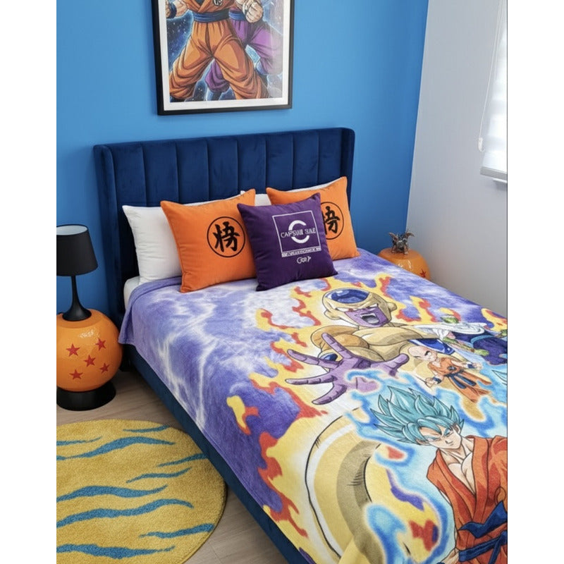 Frazada Matrimonial Super Suave Y Calientita Goku Dragon Ball Fuego Violeta Oscuro
