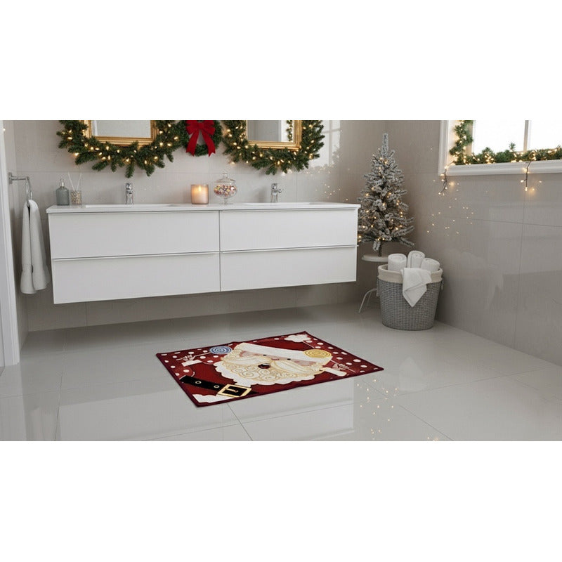 Kit Navideño: Camino De Mesa, Pie De Árbol, Fundas Y Tapete Rojo Santa Y Caramelos