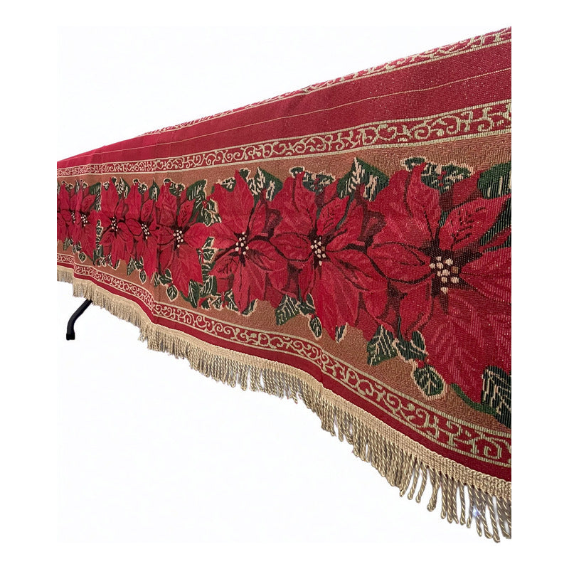 Mantel Navideño Leonora Rectangular 150x300 De Alta Calidad. Bordó Rama De Noche Buena