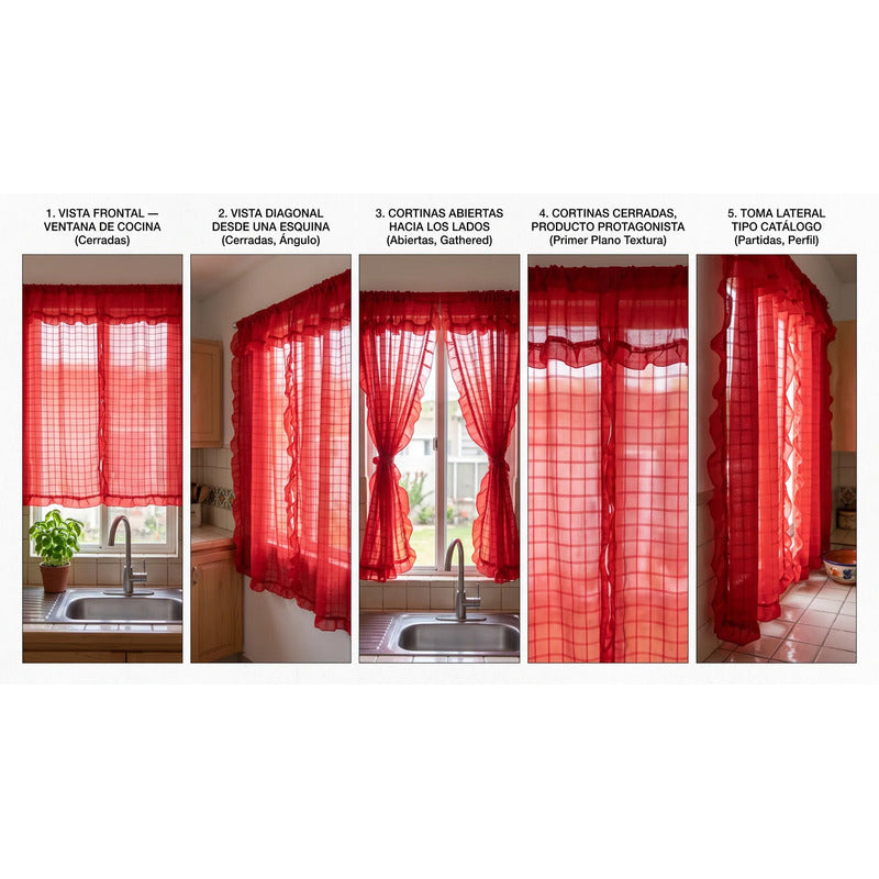 Juego De Cortinas 2 Paneles 2.50x1.95 De Ventana Transparent Rojo